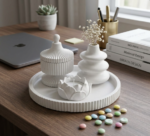 Kapaklı Şekerlik, Modern Vazo ve Lotus Mumlu 4'lü Set - Görsel 2