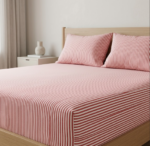 180x200+30 cm Pembe Çizgili Lastikli Çarşaf Takımı - Görsel 2